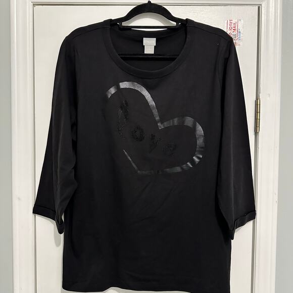 Chicos black Heart tunic Top 3/4 sleeve XL 3 - Picture 1 of 8